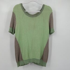 One‎ Grey Day Womens Colorblock Top Size M Cotton Bamboo Waffle Knit Preppy Chic
